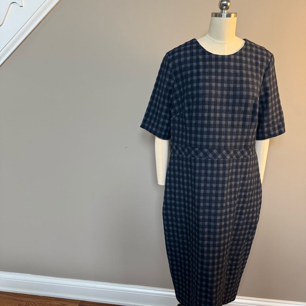 Banana Republic Elegant Asymmetrical Navy Checkered Dress, 16, NWT - Picture 6 of 16
